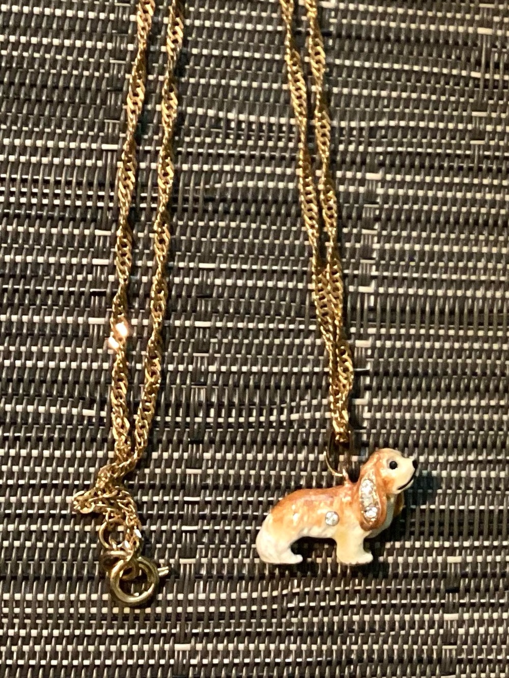 Miniature enameled 3D perky dog Swarovski crystals pendant